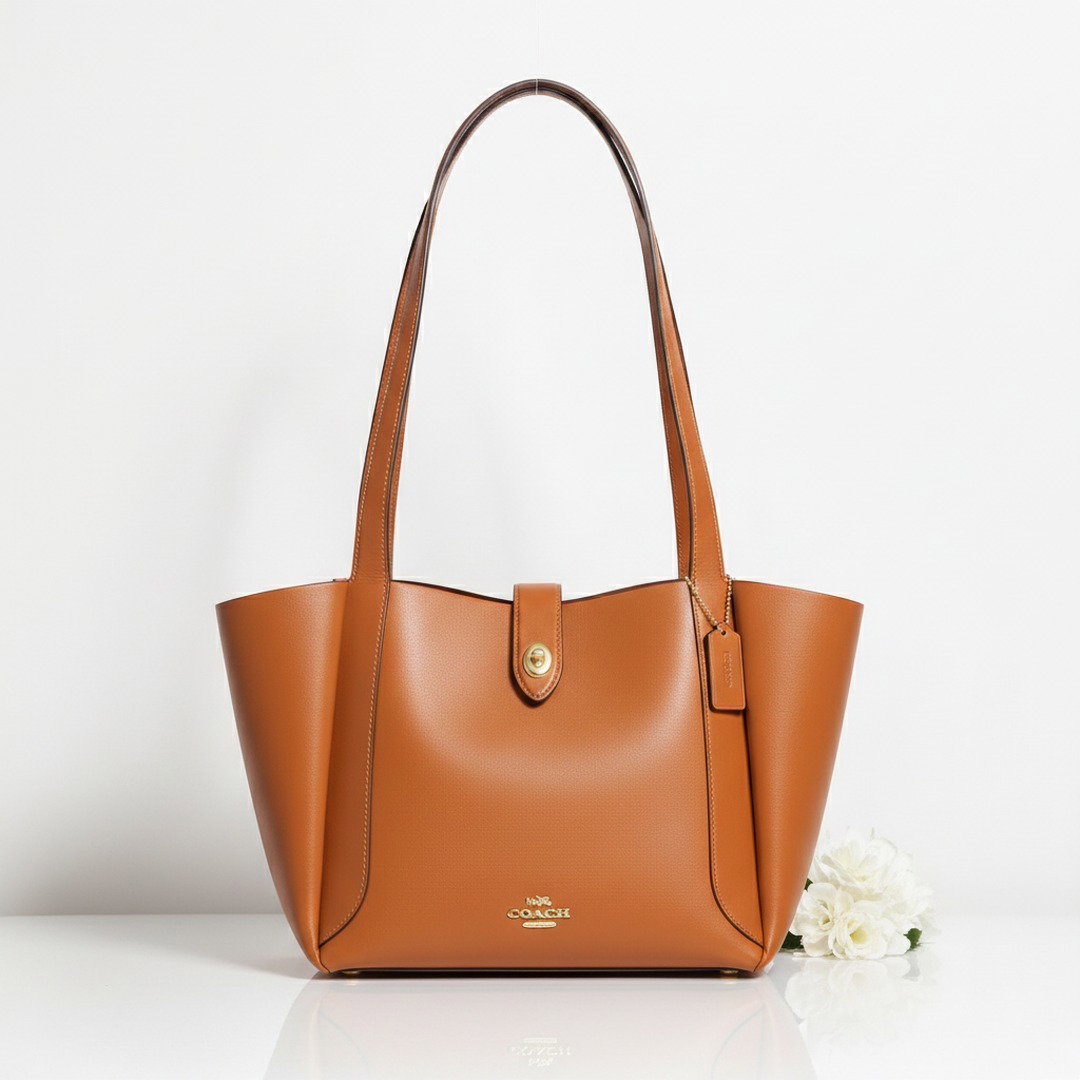 tan shoulder tote bag smooth finish turn lock