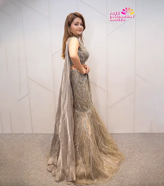 Silver Glaze Embellished Lehenga - Image 6