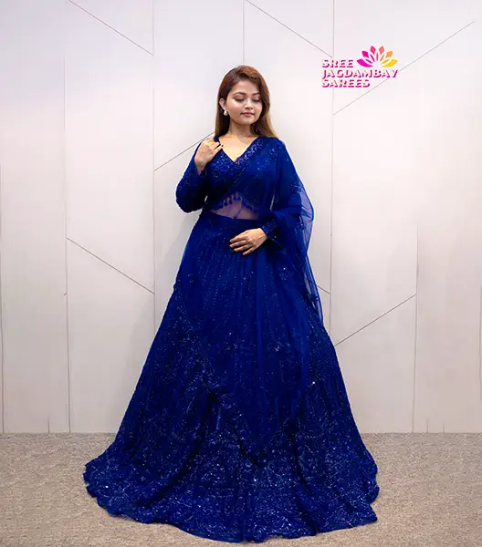 Royal Blue Heavily Embellished Lehenga - Image 3