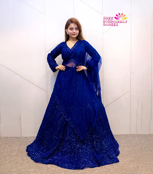 Royal Blue Heavily Embellished Lehenga - Image 4