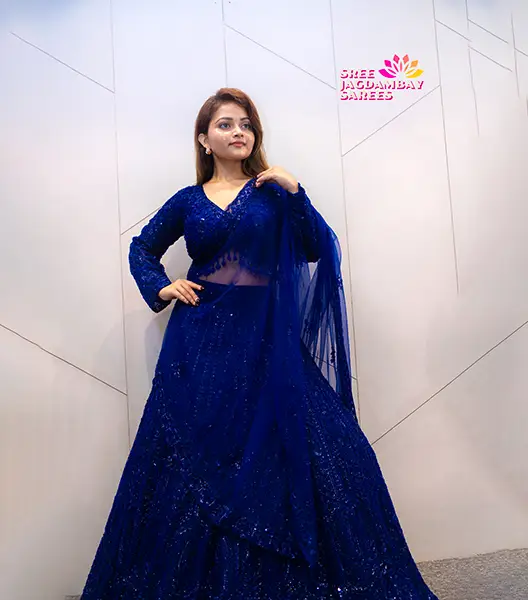 Royal Blue Heavily Embellished Lehenga - Image 5