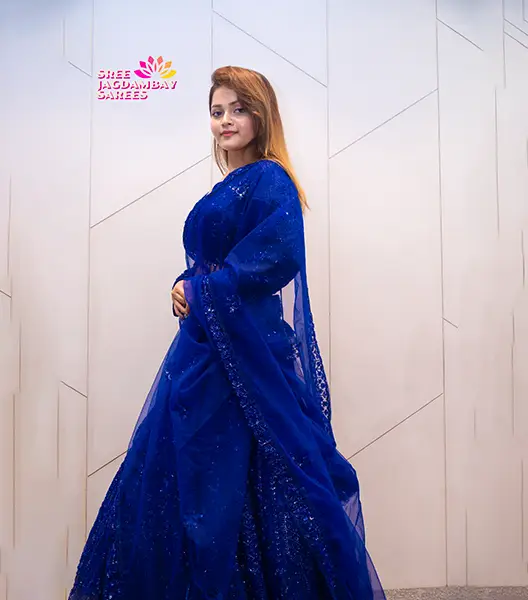 Royal Blue Heavily Embellished Lehenga - Image 6