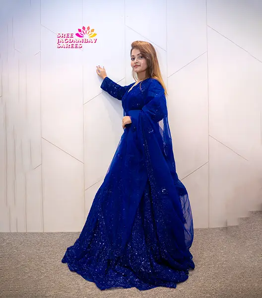 Royal Blue Heavily Embellished Lehenga - Image 7