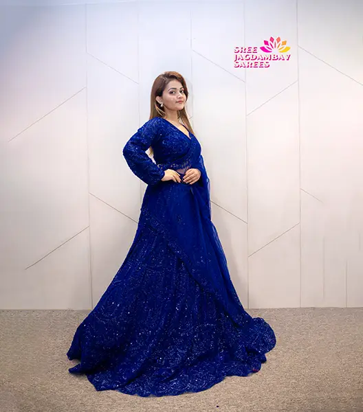 Royal Blue Heavily Embellished Lehenga - Image 8
