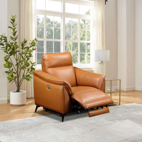 Porto 1 Seater Electric Recliner Chair – Light Brown Leather with USB Charging