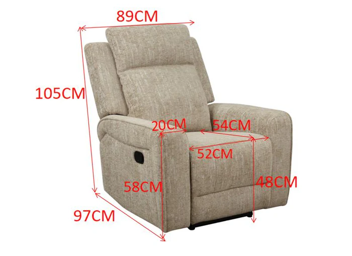 Harper Manual Reclining Armchair – Off-White Chenille Fabric - Image 4
