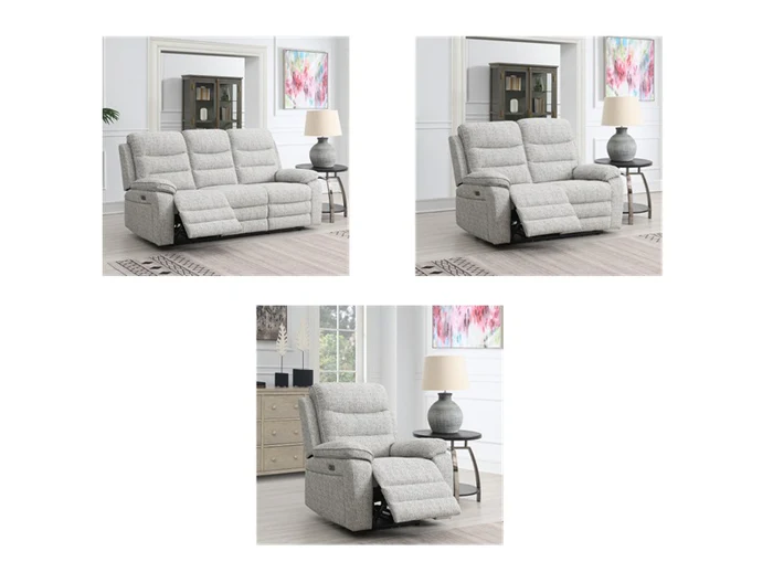 Bromley Grey Fabric Powered Reclining 3PP Sofa | Modern Comfort & Smooth Power Recline - Image 2