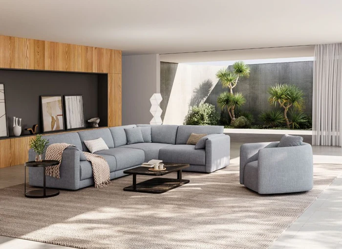 Corfu Grey Fabric Corner Sofa with Cushions | Modern Sectional Comfort - Image 2