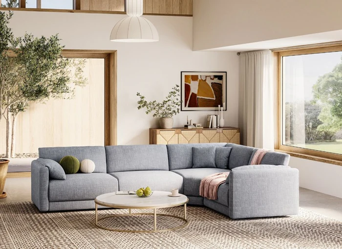 Corfu Grey Fabric Corner Sofa with Cushions | Modern Sectional Comfort - Image 3