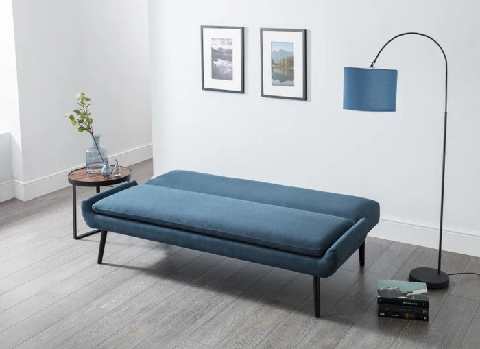 Gaudi Convertible Sofa Bed – Blue Linen Effect with Click-Clack Mechanism