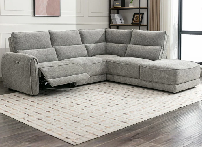 Nora Grey Fabric Powered Sectional Sofa with Chaise (R/LHF Chaise,Wedge,Arm,LHF Rec)– Modern Premium Comfort - Image 2