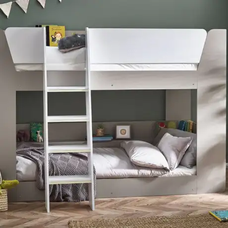 Parsec Bunk Bed in Taupe & White | Modern Children's Bunk Bed with Safety Features & Versatile Design