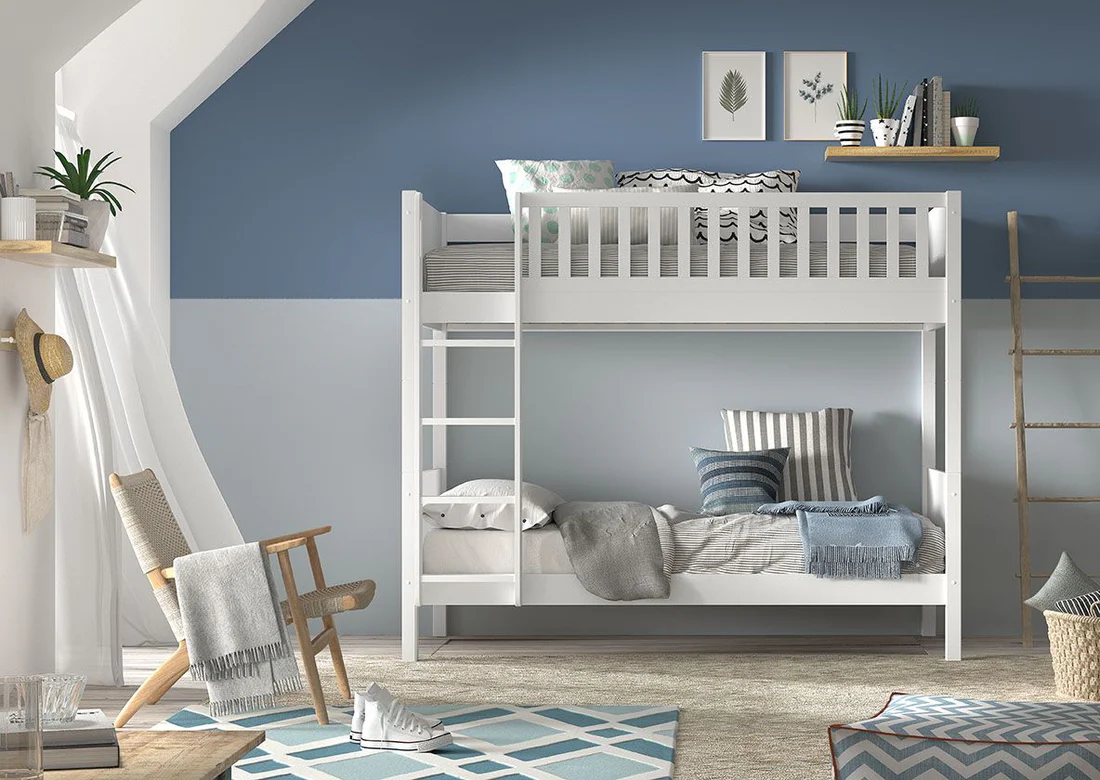 SCOTT Bunk Bed 90 x 200 cm in White – Solid Pine, Space-Saving Design