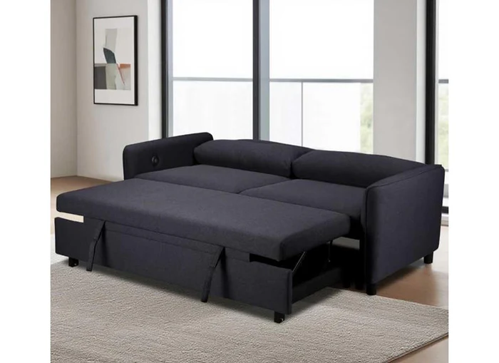 Sheila Grey Fabric Sofa Beds – Modern Compact Pull-Out Sleeper Couch - Image 2