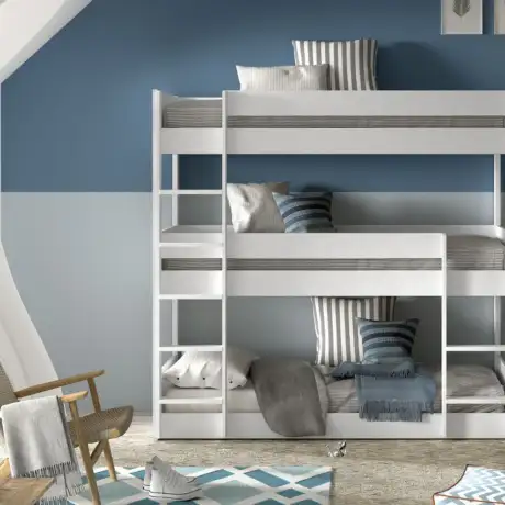 SCOTT Triple Bunk Bed 90 x 200 cm in White – Stylish FSC-Certified Pine