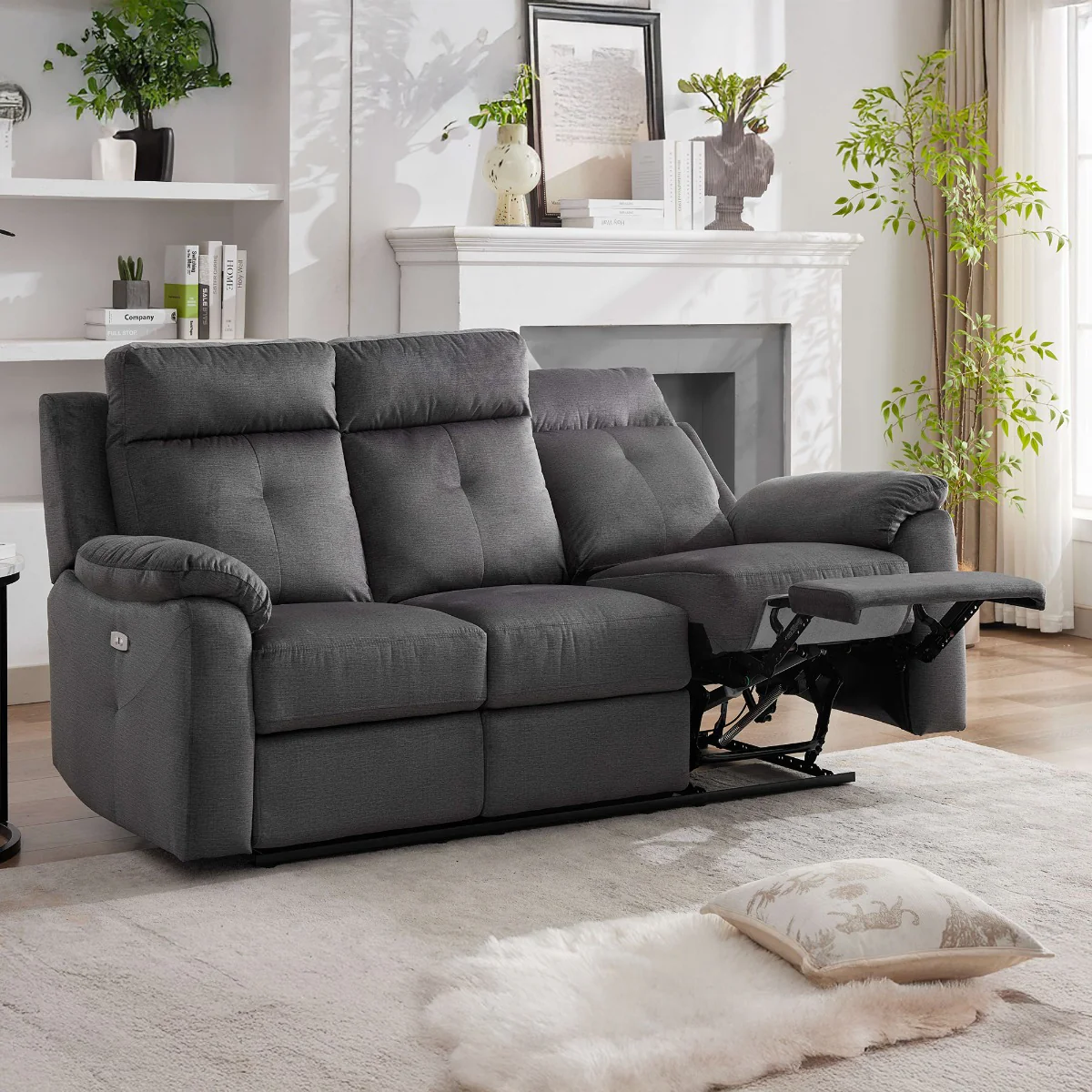 Palermo 3 Seater Electric Recliner – Anthracite Fabric with USB Charging - Image 3
