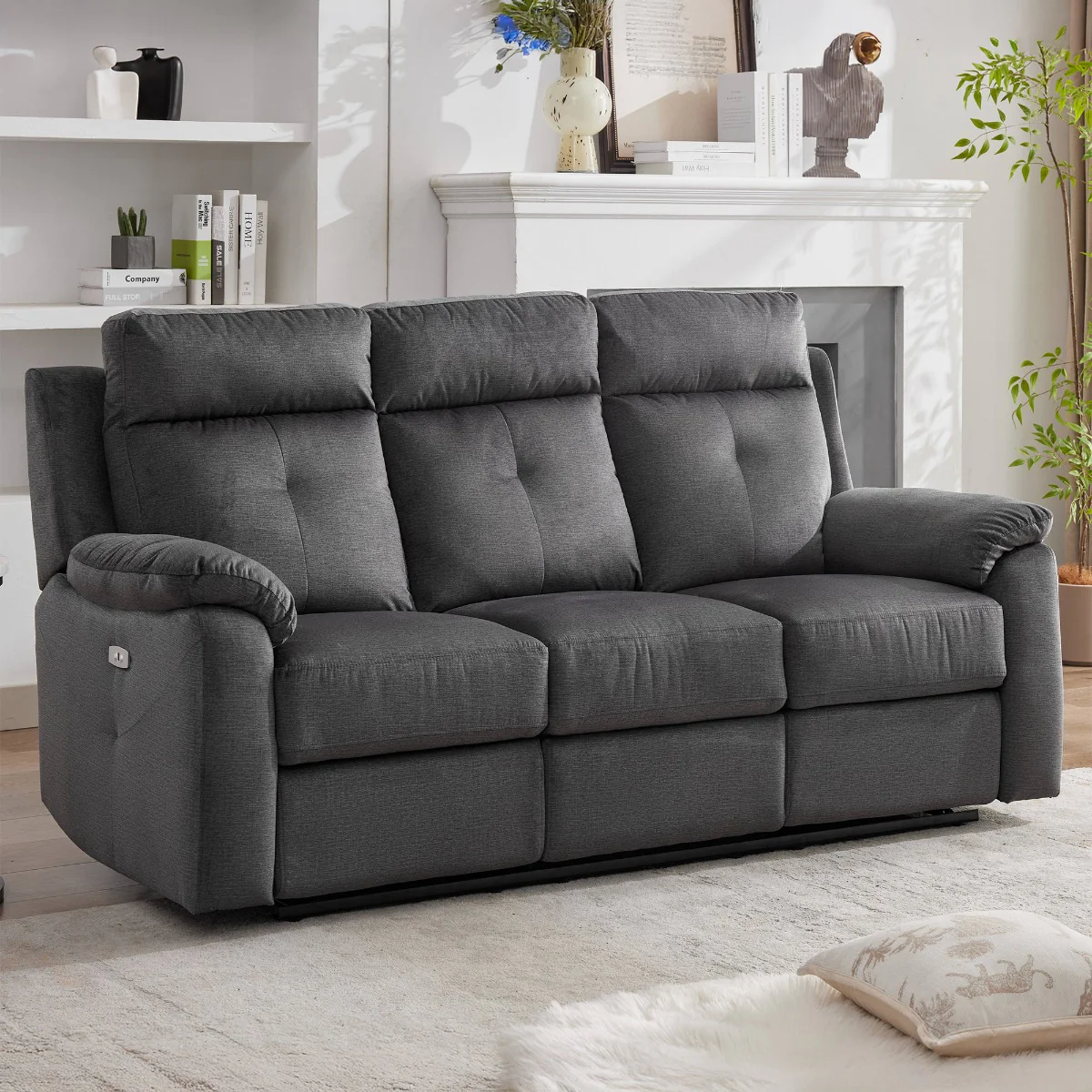 Palermo 3 Seater Electric Recliner – Anthracite Fabric with USB Charging
