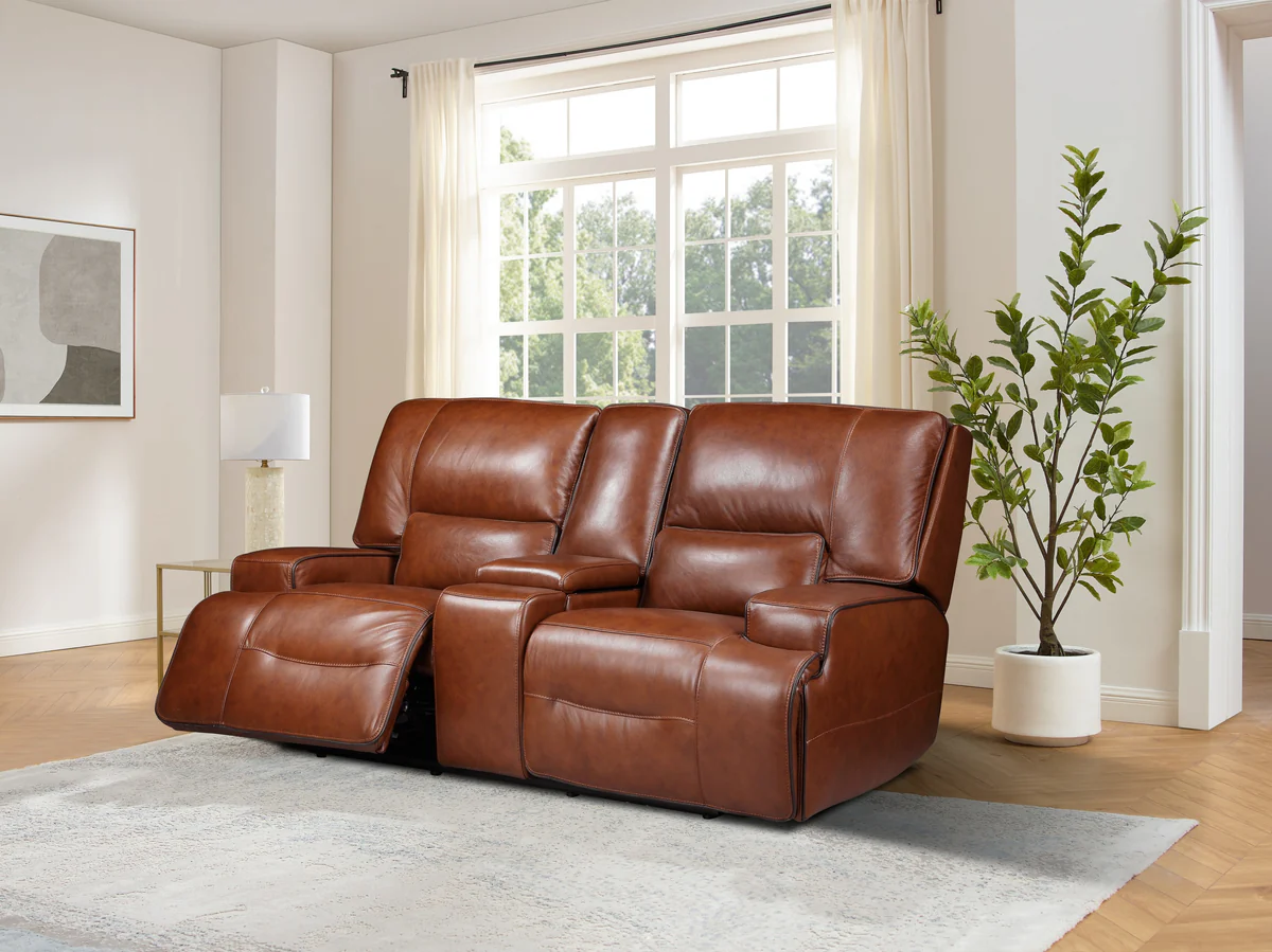 Miami 2 Seater – Dark Brown Leather with USB Port and Cup Holder