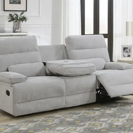 Eloise 3 Seater Manual Recliner – Grey with Electric Drop-Down Tray