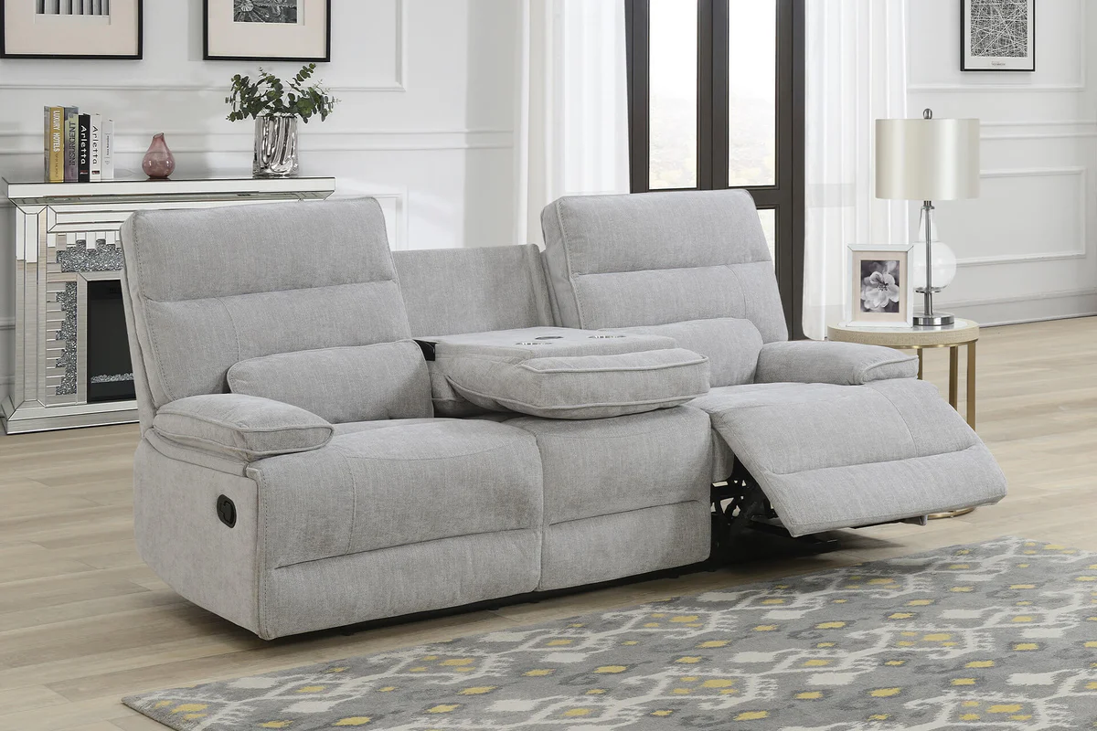 Eloise 3 Seater Manual Recliner – Grey with Electric Drop-Down Tray
