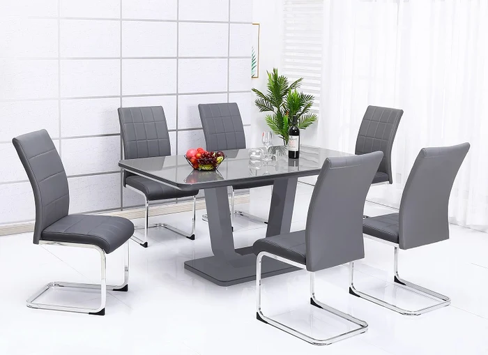 Edel Grey 5 ft Dining Set – Glass Top with 6 PU Chairs - Image 4
