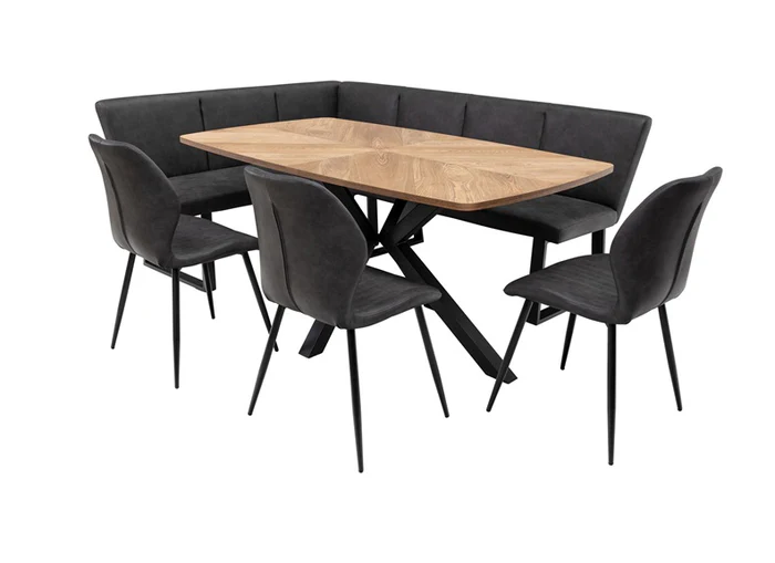 Hampton Oak 1.6m Dining Table – Inlay Design with X-Frame Black Base