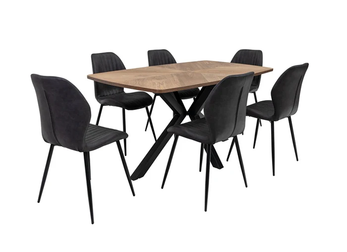 Hampton Oak 1.6m Dining Table – Inlay Design with X-Frame Black Base - Image 6