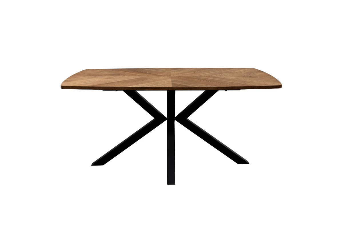 Hampton Oak 1.6m Dining Table – Inlay Design with X-Frame Black Base - Image 2
